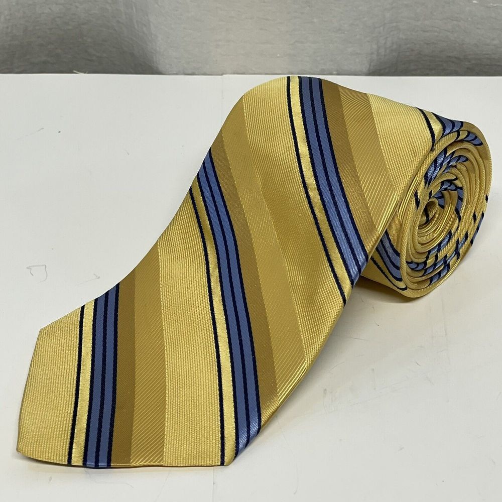 Roundtree & Yorke Collegiate Silk Tie‎ Yellow Blue Stripe USA